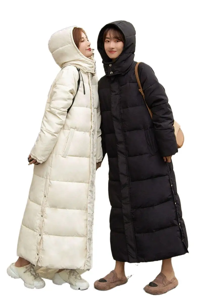 

Winter New Feminine Thick Hooded Long Puffer Coats High Quality Fresh Solid Streetwear Warm Cozy Pockets Ankle-Length Outwear