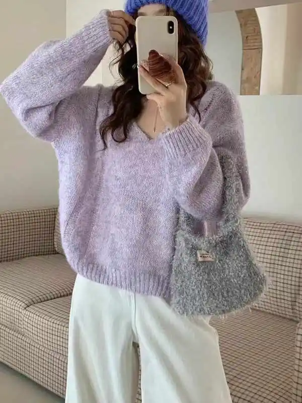 Suéter De punto para Mujer, jerséis nuevos De manga larga con cuello en V, suéter De punto informal, Jersey, Tops para Mujer, prendas De punto, suéteres De Mujer Q951