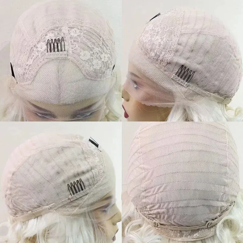 Synthetic 13*3.5*1 Lace Women\'s Wig Short Platinum Blonde Curly Lace Front Wig for Women\'s Daily