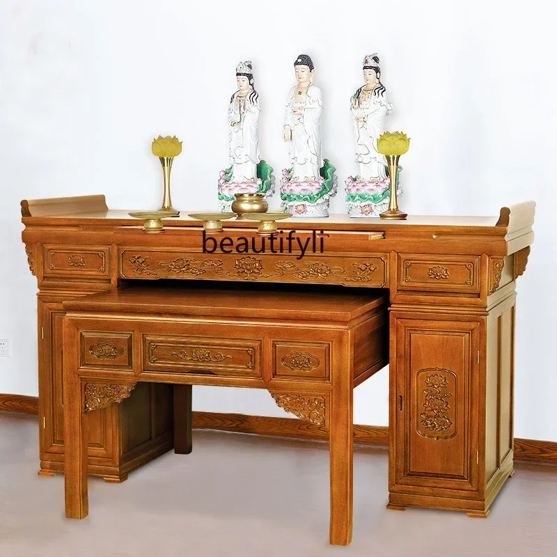 Altar de madera maciza para el hogar, mesa de Buda, Dios de la riqueza, Bodhisattva, mesa de adoración económica