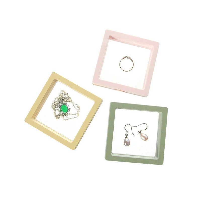 1pcs Film Floating Ring Box Necklace Display Cases 7x7 9x9 11x11 cm Plastic Bracelets Holder For Diy Jewelry Storage Packaging