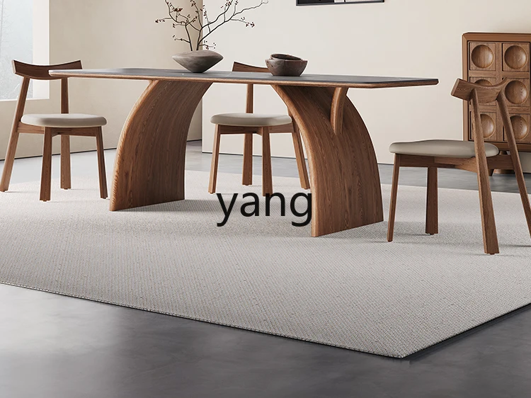 LT medieval rock slab solid wood dining table modern simple family Chinese retro rectangle