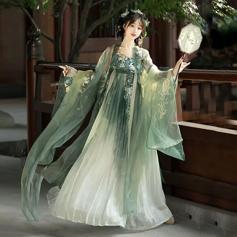 Chinese  Hanfu Dress Women Traditional Vintage Embroidery Hanfu Carnival Cosplay Costume Party Green Hanfu Dress Tang Suits