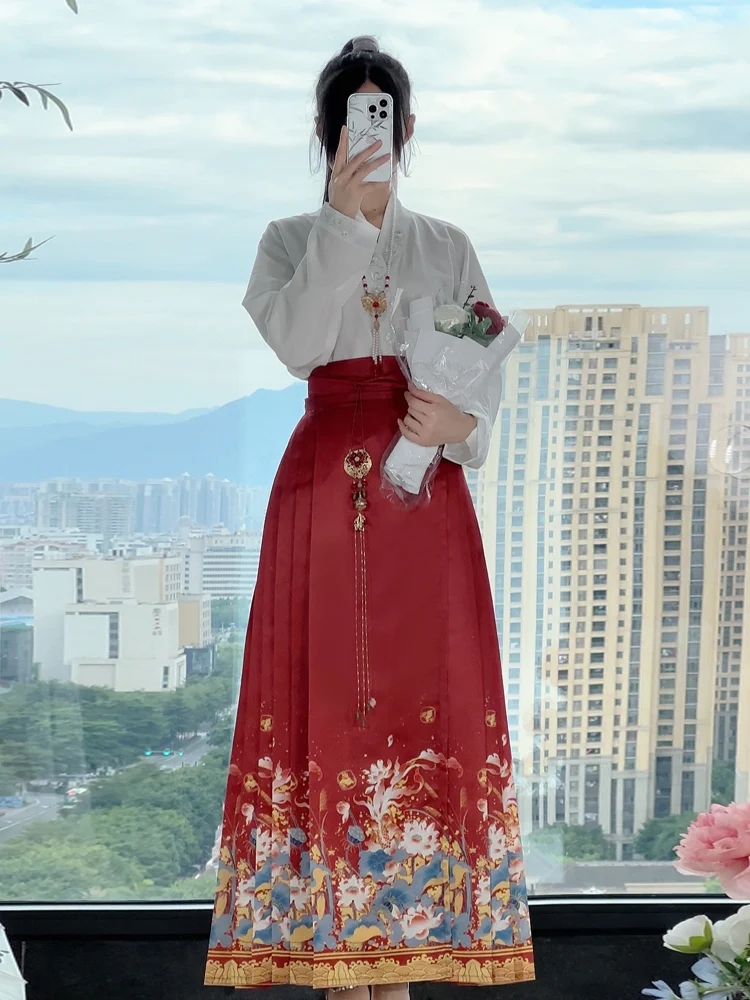 

Оригинальная женская одежда Hanfu Ming Dynas Sle из атласной ткани Aircrt Sve, полный комплект, китайская повседневная юбка от Jinxiu Ci