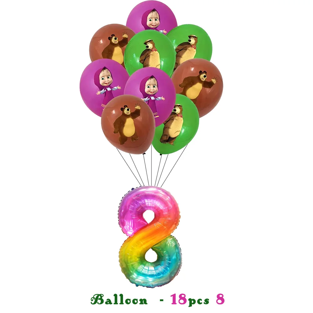 Mascha und der Bär Geburtstagsparty Banner Luftballons Teller Becher Servietten Tischdecke Mädchen Cartoon Partyzubehör Dekoration Babyparty – Detail 30
