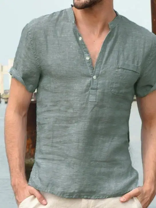 

Men's Casual ort Sve irt Stand Collar T-irt New Summer Collection Comfortable Loose Fit Spor Sle ential Basic