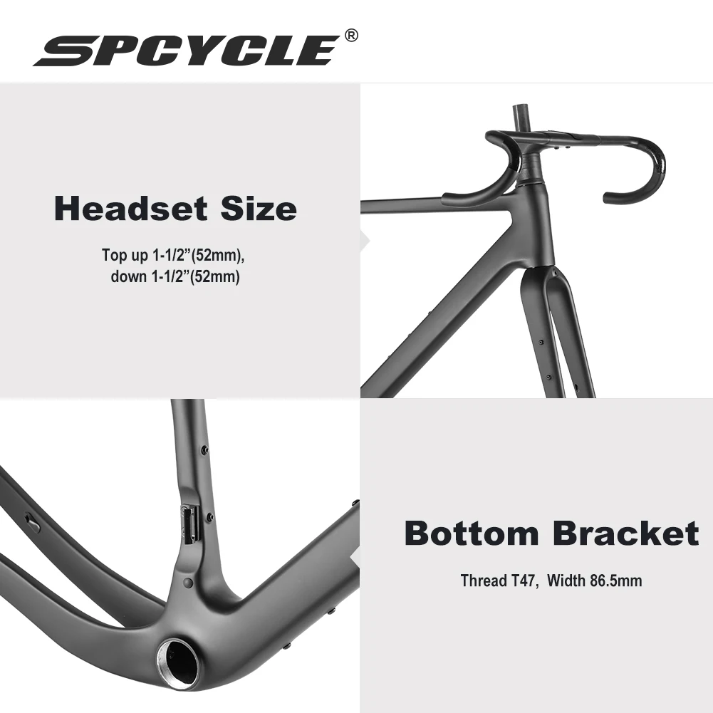 

Рама для гравийного велосипеда SPCycle Comfort Geometry G058 из карбона, каретка T47, крепление UDH, комплект рамы для приключенческого гравийного велосипеда