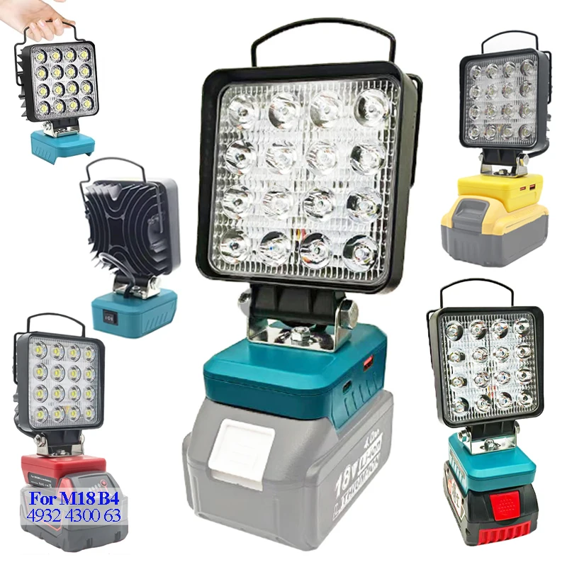 กล่องใส่แบตเตอรี่ลิเธียมสำหรับ Makita, DeWalt, Bosch, Milwaukee, Ryobi, สำหรับแบตเตอรี่ M18 ไฟฉาย LED สำหรับทำงาน แคมป์ปิ้ง