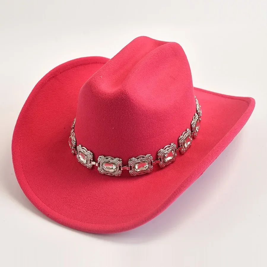 Artificial Wool Western Cowboy Hats for Women Vintage Roll Brim Gentleman Lady Cowgirl Jazz Hats image 3