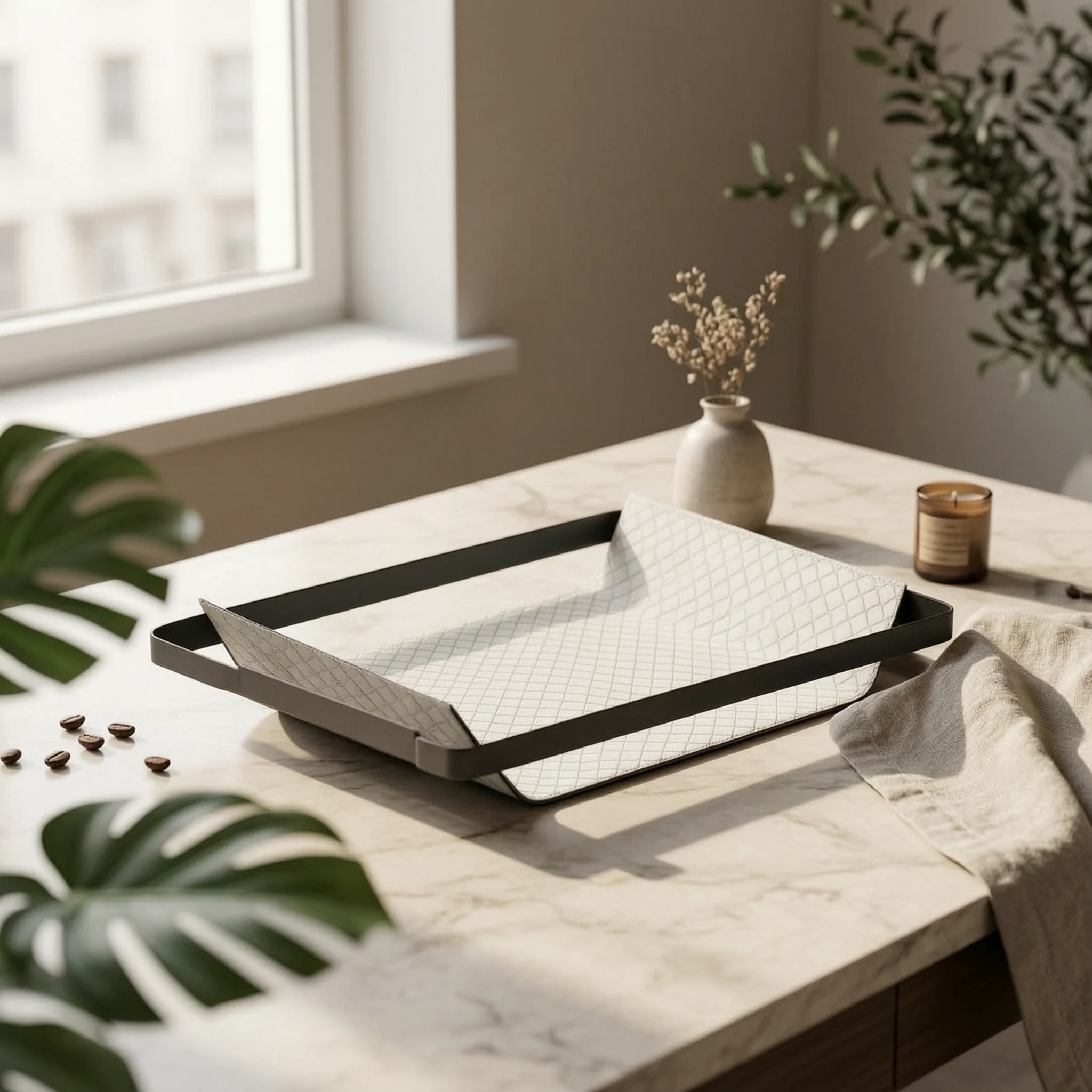 Tray with Leather Liner Textured Valet Tray Elegant Long-Lasting for Home Decorators, Coffee Table, Office