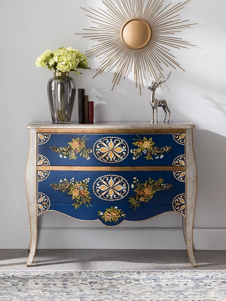 American-Style Painted Solid Wood Storage Chest of Drawers Luxury Retro Wall Multi-Functional Sideboard Cabinet