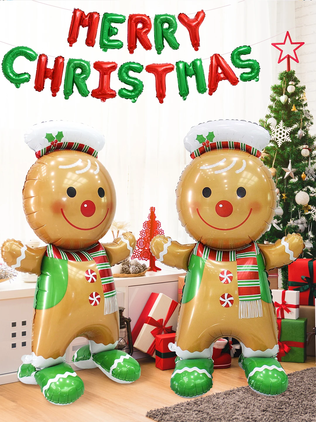 1pc extra large standing gingerbread man balloon, for Christmas party, New Year, birthday, Christmas holiday home decoration