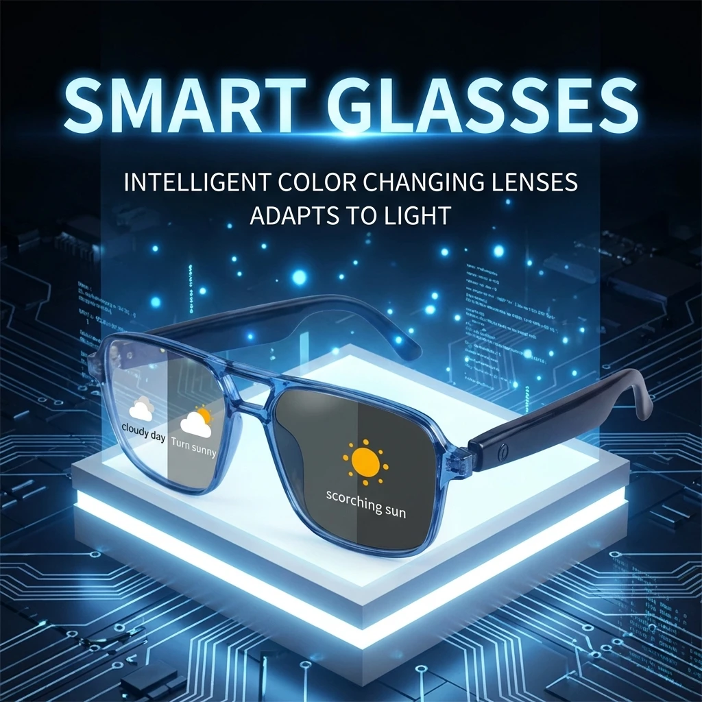 

Smart Glasses Audio Color-Change Lenses Wireless Anti-blue Light Ai Voice Assistant Camera Music Control Men Women BT Glasses