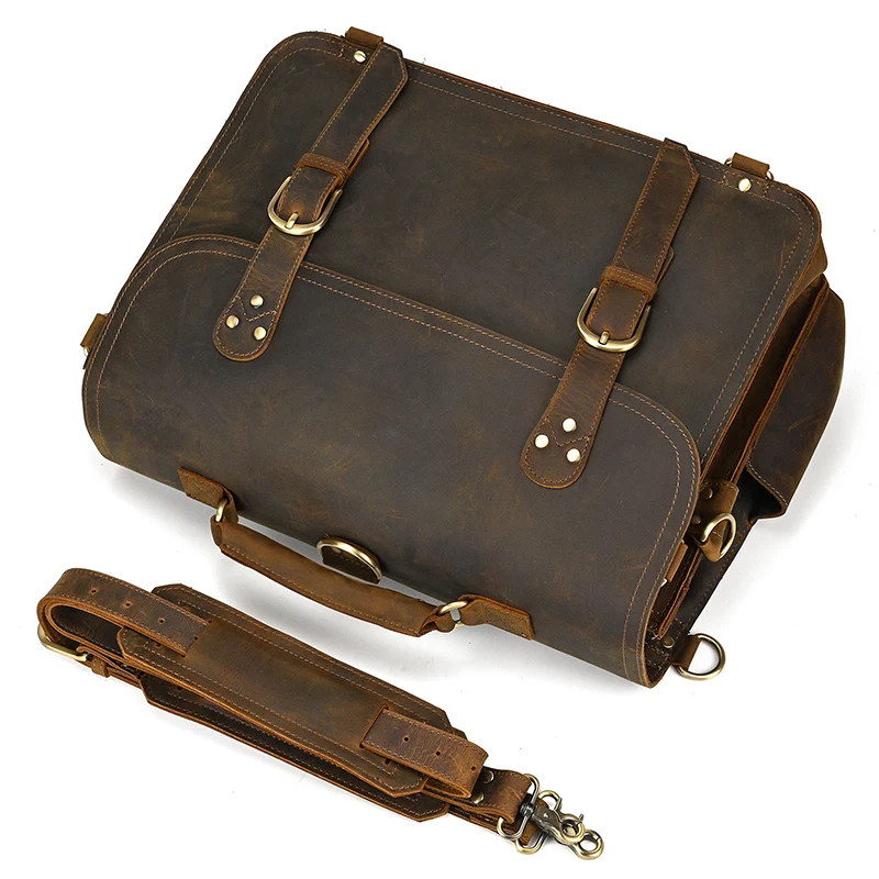 Lare Size Genuine Leather Men's Briefcase Bag Cowhide Laptop Bag Vintage Business Bag Real Leather Backpack Bag 3 In 1