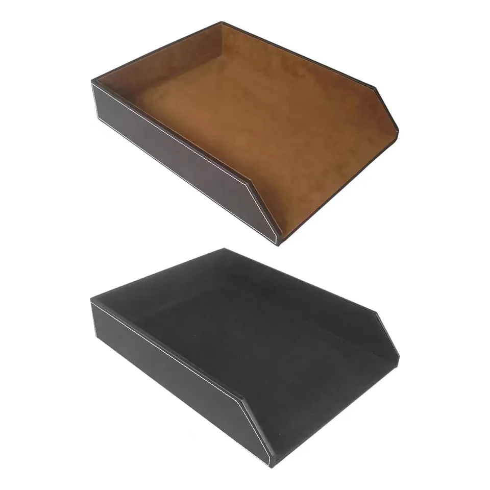 PU Leather Collection Letter Tray,Document Desk Stackable Office File