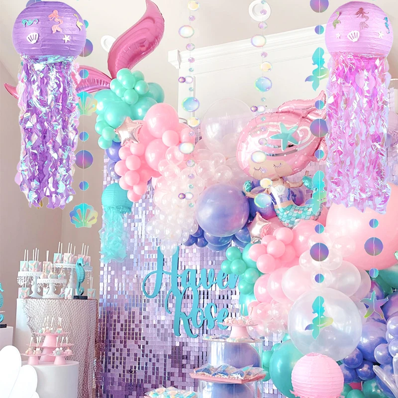 Mermaid colorful Bubble Garland Hanging Jellyfish Lantern Mermaid Party Decoration Under The Sea Birthday Party Decor Baby Showe