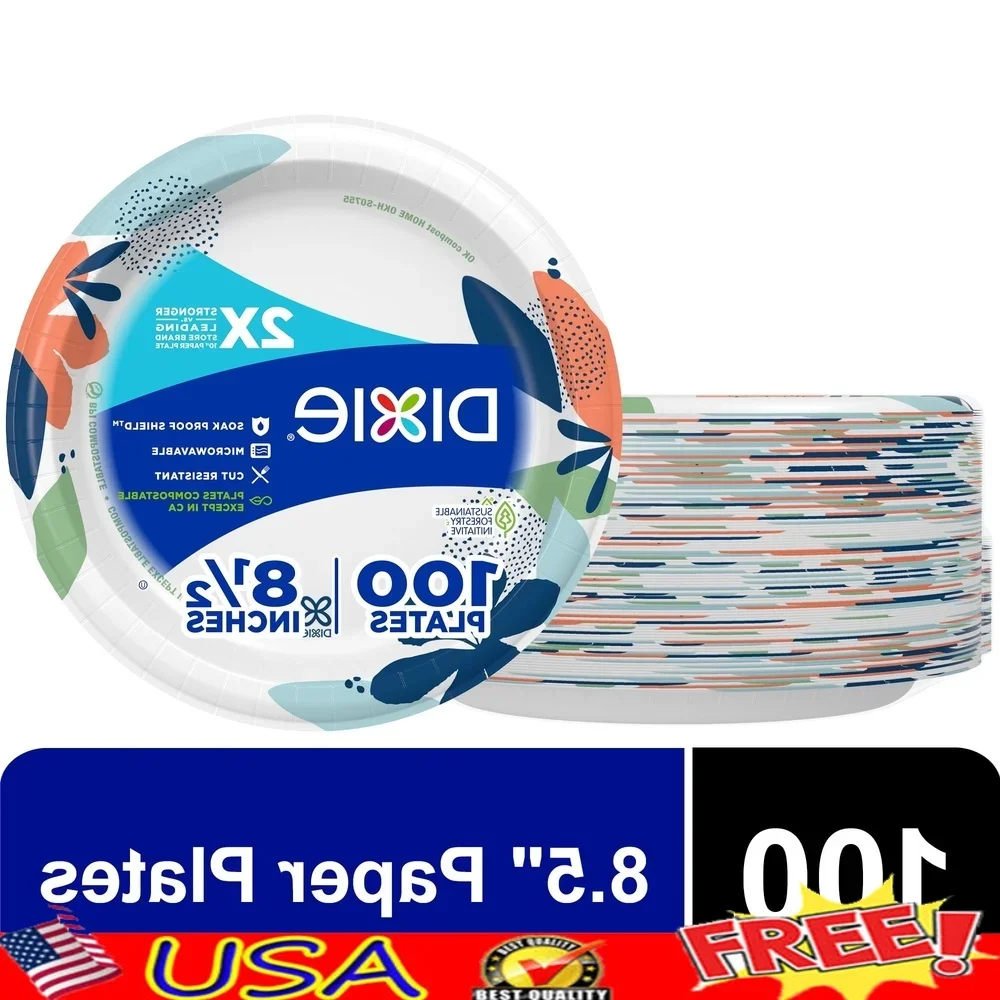 أطباق ورقية متينة قابلة للتحلل للاستعمال مرة واحدة، عدد 100 مقاومة للتسرب في الميكروويف شديدة التحمل 91 #1