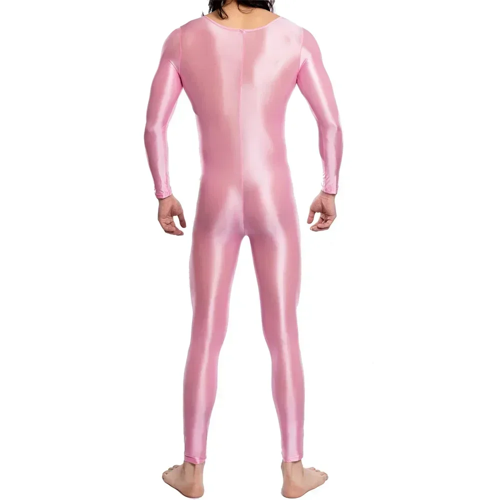 

Men's Smooth One-piece Undershirts Shiny Swimwear Jumpsuits Long Sleeve Wrestling Singlet Glossy Rompers Fitness Yoga Leotard