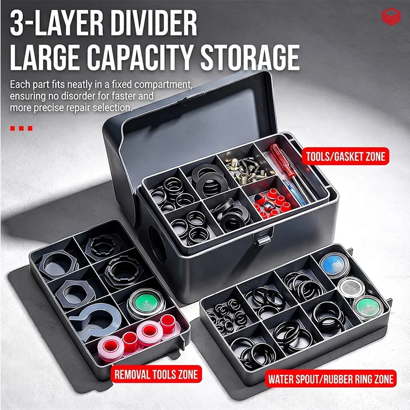 Multifunctional Plumbing Repair Tools Set Wash Basin Water Pipe Sealing Ring O-Ring  Bathroom Kitchen Maintenance Tool Kit Box