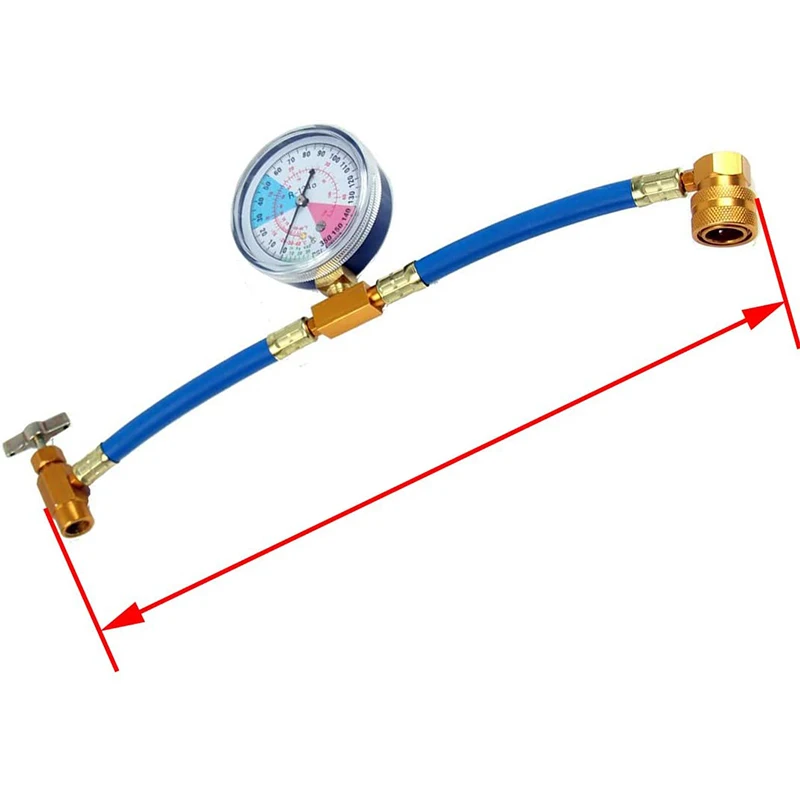 R134A AC Refrigerant Recharge Hose Kit With Measuring Pressure Gauge And 1/2 Inch Can Opener Tap Dispensing Valve Fit