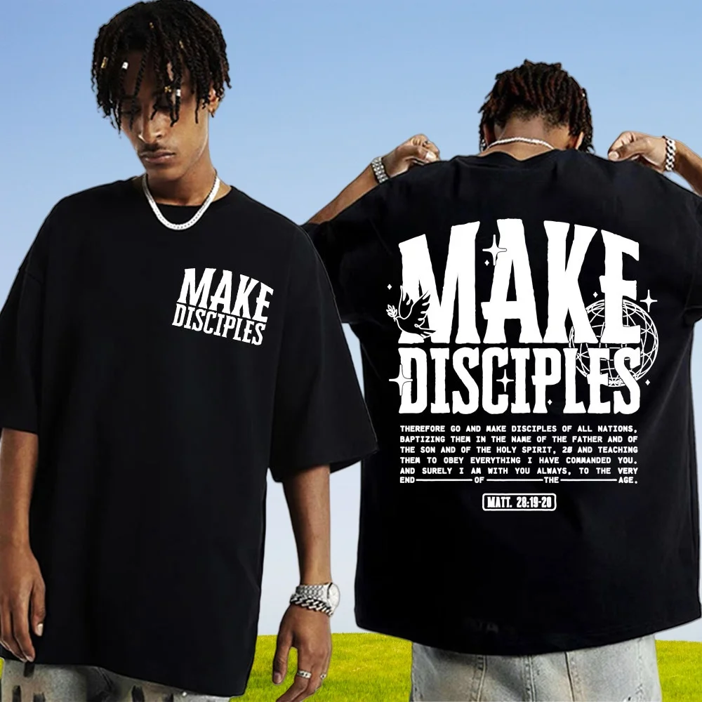

Большая хлопковая мужская футболка Go Make Disciple Christian Street Wear в стиле ретро, футболка с Библией, модная эстетичная футболка с коротким рукавом