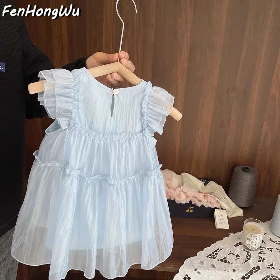 Baby Girl Foreign Style Yarn Silk Sleeveless Dress Girls Summer New Fashionable Thin Princess Style Fashion Sweet