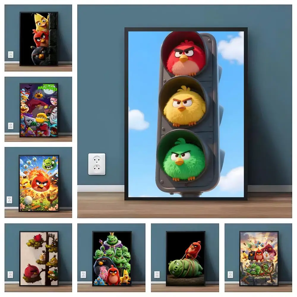 Cartoon Game A-Angry Birds Poster Pegatina artistica HD autoadhesiva impermeable para salon dormitorio