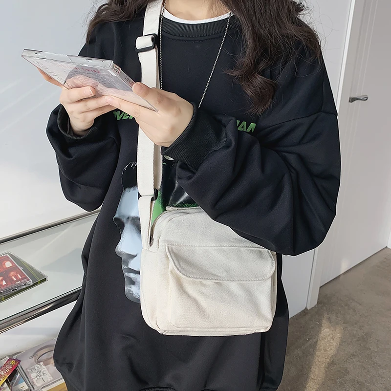 

Минималистичная холщовая сумка через плечо с одним карманом и регулируемым ремешком, повседневная мини-сумка для ежедневных поездок на работу для подростков, молодых женщин