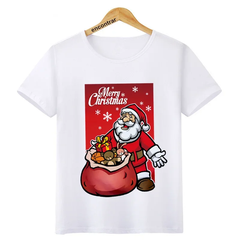 Girls Boys kawaii Christmas Snowman reindeer t shirt Kid fashion Short Sleeve t-shirt Children White Tshirt Tops clothes,BAL609