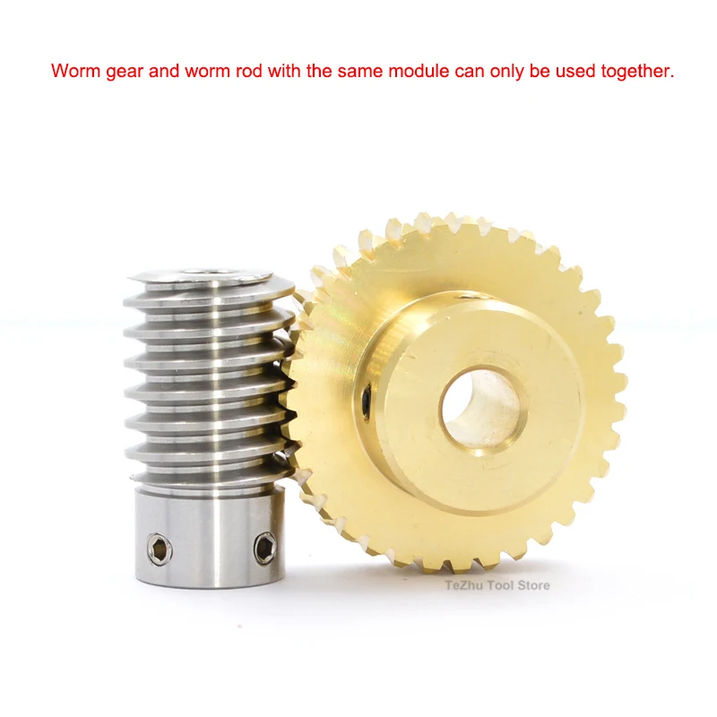 1Pcs 0.5M 20T-60T Brass Worm Gear Wheel Stainless Steel Worm Rod 0.5 Modulus 20 Teeth-60 Teeth Worm Gear Bore 4/5/6mm