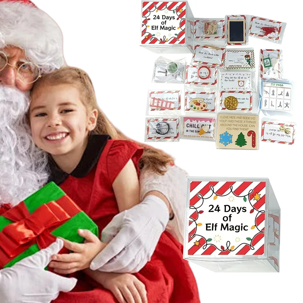 Christmas 24 Days Elf Kit Elf Adventure Kit 2024 Creative Elf Scenes Idea Kit Elf Helper Kit for Kids Friends Family