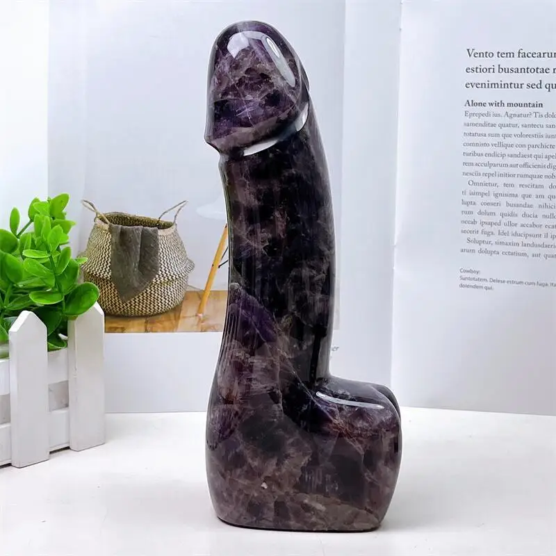 19cm Natural Dream Amethyst Penis Carving Crystal Wand Hand Carved Massage Stick Healing Gemstone For Women Gift 1pcs