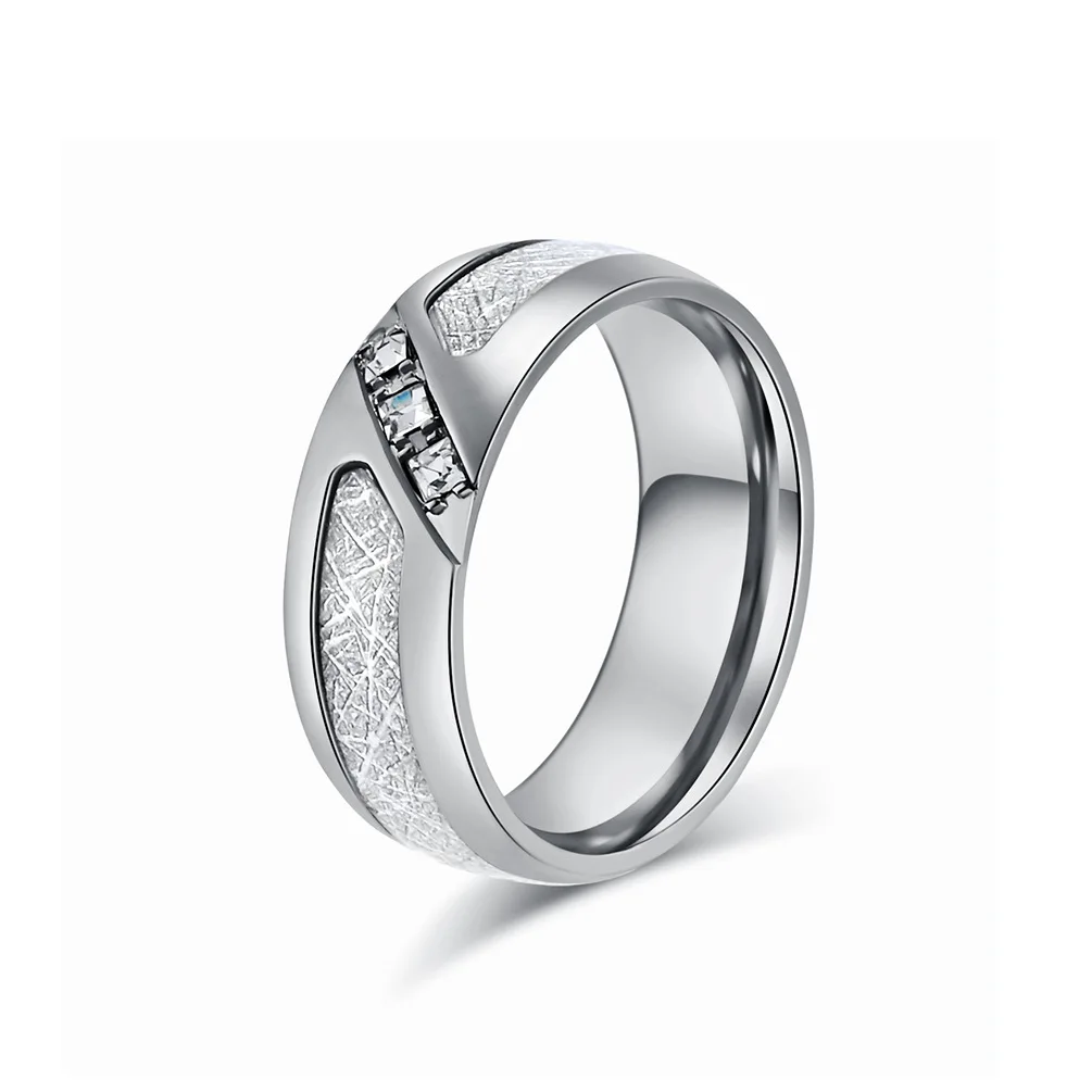 Men's Stainless Steel Cubic Zirconia Wedding Band Ring Imitated Meteorite Inlay Quality Titainium Black Gold Color Cool Ring