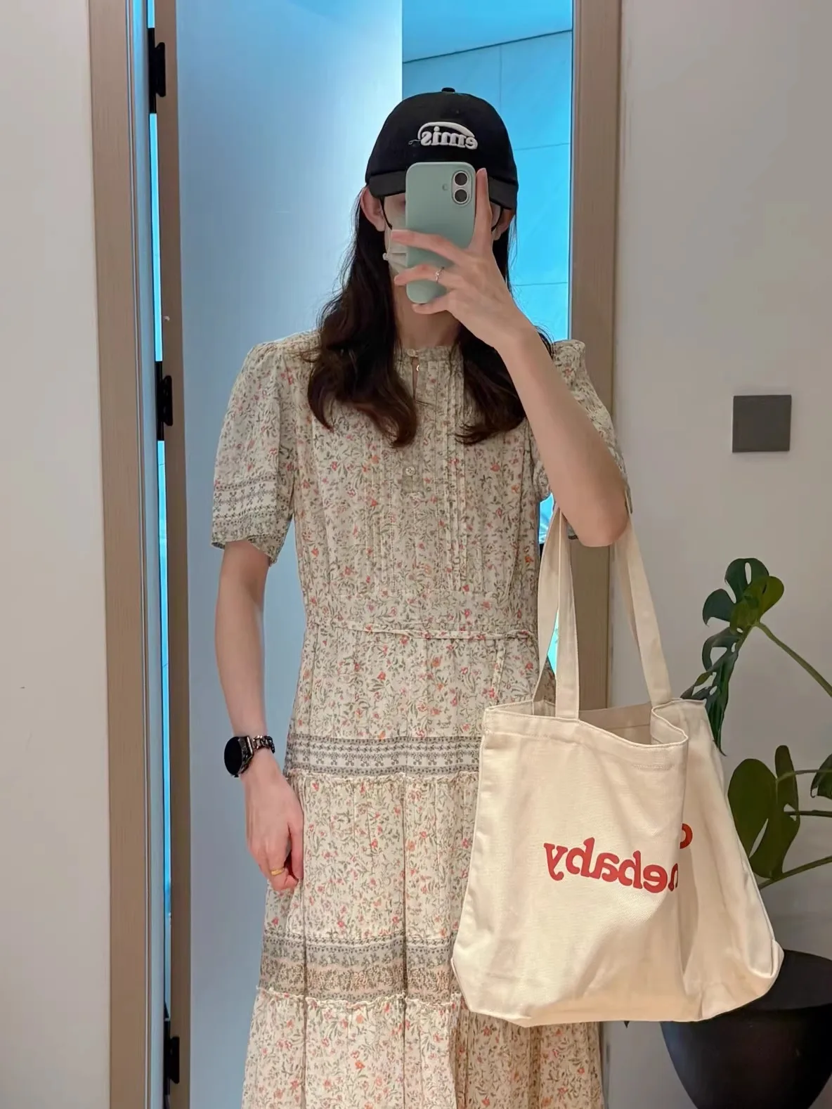 

High-End Rose 2025 Summer Floral Print Loose Fit round Ne Casual Versatile Women's Dr Commute Cake Skirt ort Sve