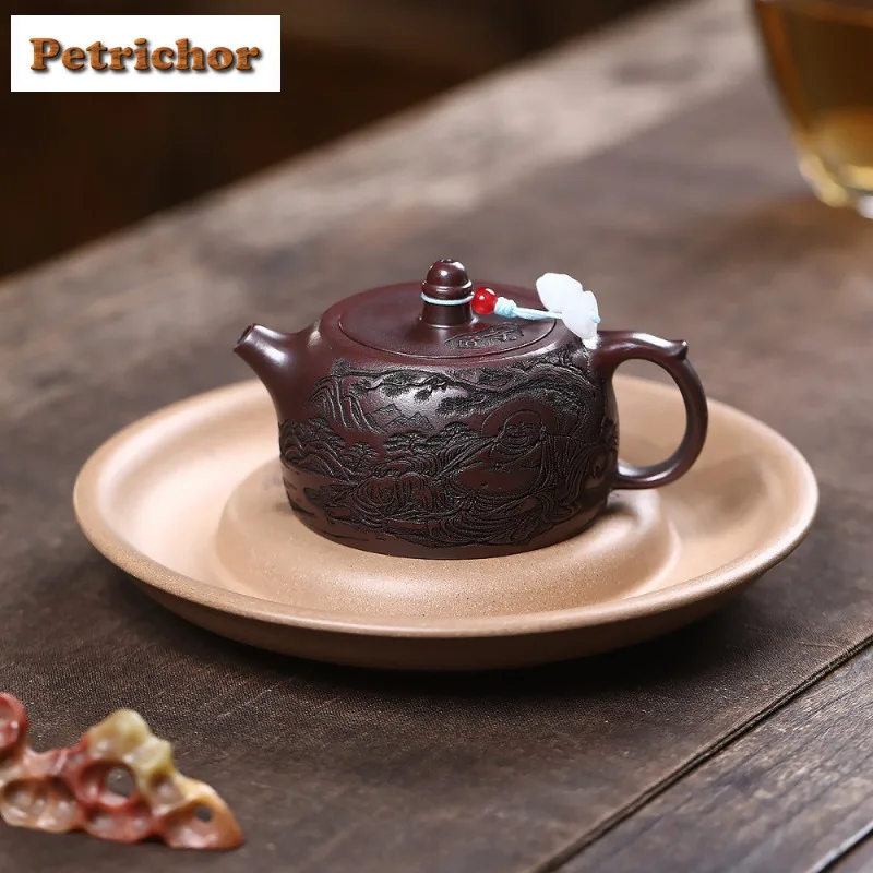 

120 мл высококачественные фиолетовые глиняные чайники Исин ручной работы, горшок Будды из необработанной руды, античная латунная грязь, чайник с фильтром, китайский чайный сервиз Zisha