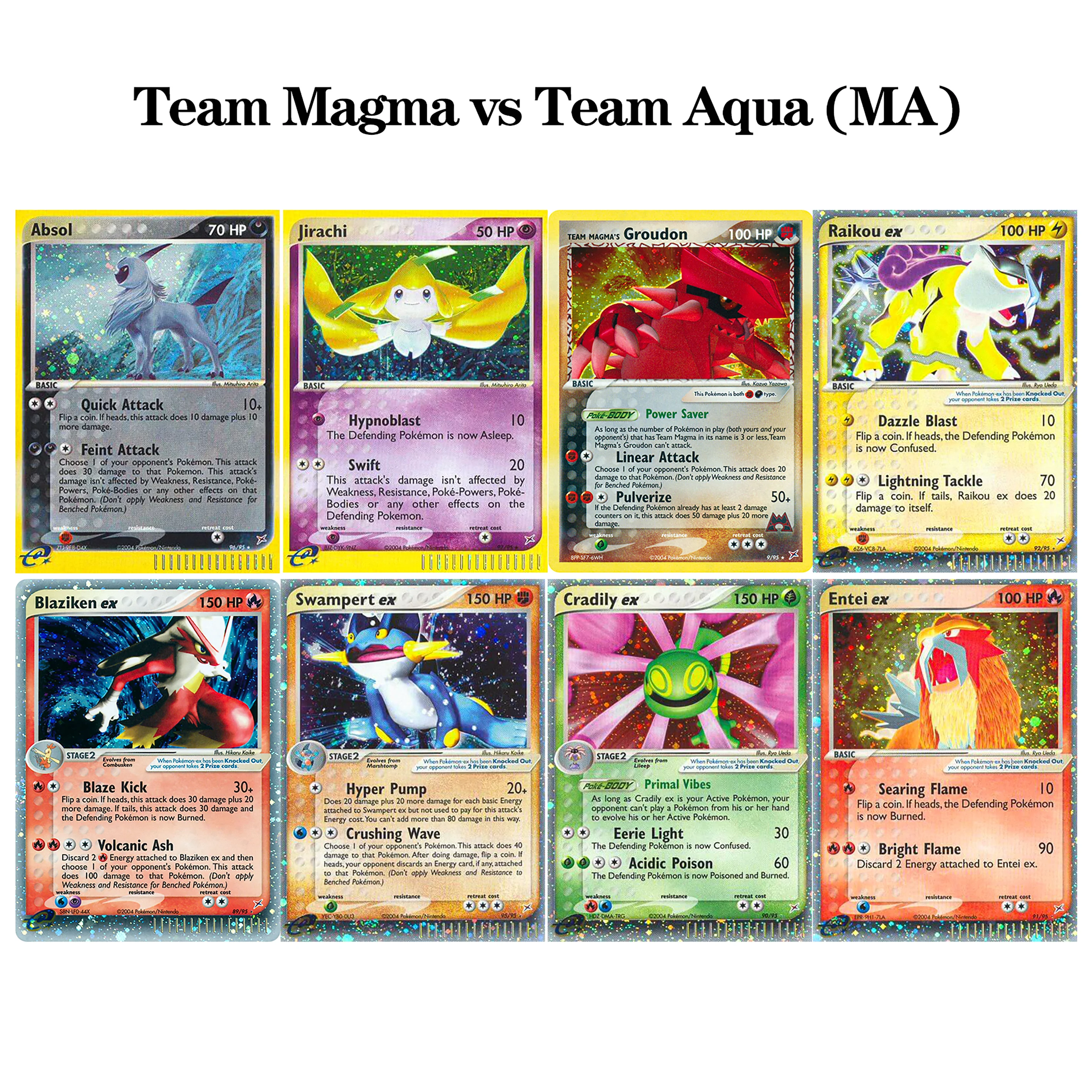 Cartões Proxy da Série EX PTCG Team Magma vs Team Aqua (MA) de 2004, Blaziken, Swampert, Entei, Raikou, Ultra Raro, Cartão de Presente TCG Pocket