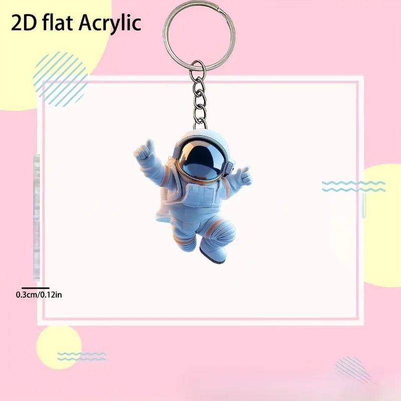 2D Flat Acrylic Astronaut Keychain Cute Spaceman Key Ring Cartoon Backpack Pendant Hanging Decoration Fashion Jewelry Gifts