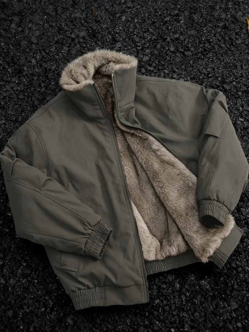 

Double-Sided Wear Silver Blue Mountain Eagle Thiened Fce Men's Cotton Jaet Winter Bomber Flight Jaet Cotton Coat