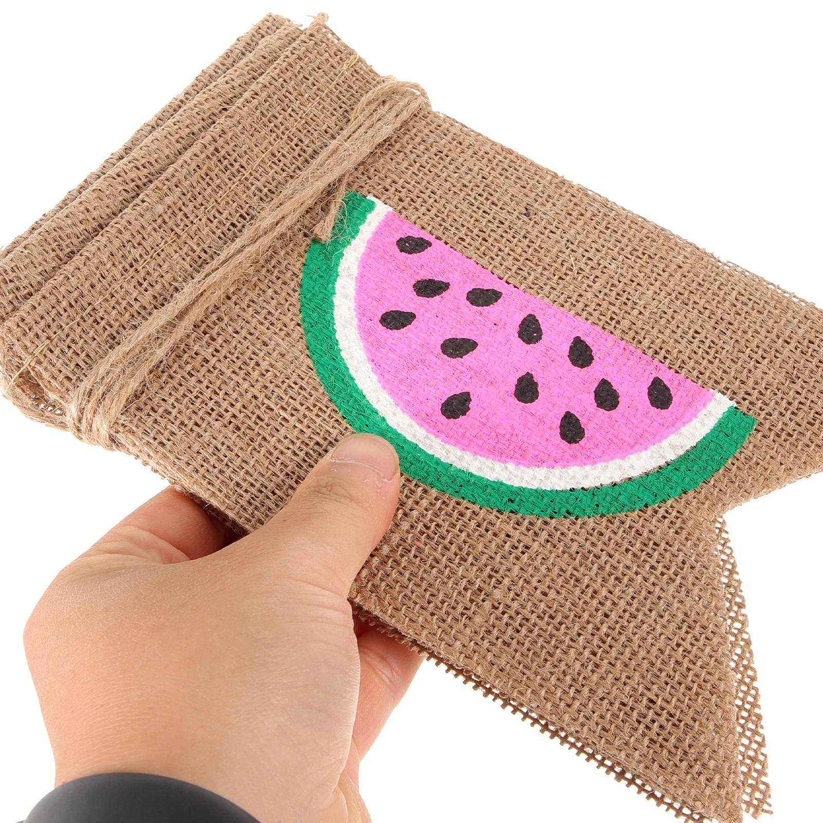 

1 pc Burlap Summer Party Banner Decorative Bunting Colorful String Flag Lightweight Watermelon Pattern Linen Ceiling Pendant