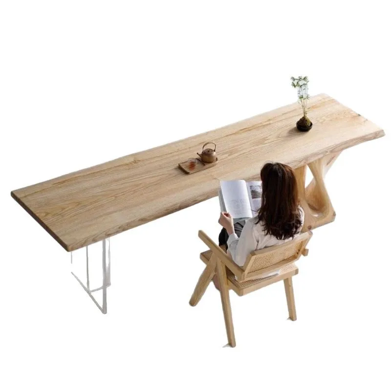

New Chinese style wabi-sabi wind ash wood solid wood large board tea table log home tea table balcony tea table