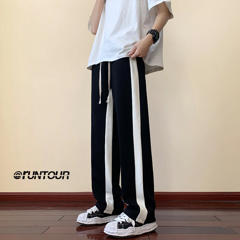 

American Sle Loose Straight Leg Stripe Sports Pants Men's Casual Trousers Spring Autumn New Sle Drapey Floor-Length Trend...