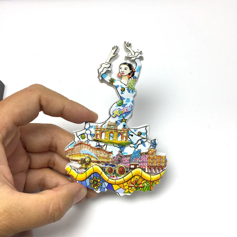 

Madrid, Spain City Scenery Dancer Cultural and Creative Refrigerator Magnet Travel Home Exquisite Decoration Souvenir