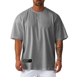 Mesh Oversized Half Sleeve Fitness Mens T Shirt Streetwear Hip Hop Loose Sportswear Gym Clothing T-shirt Bodybuilding Tshirt