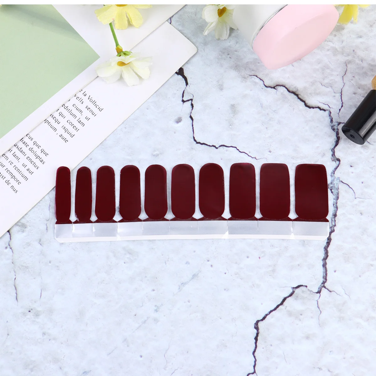20Pcs Nail Sticker Durable Flame Red Solid Color DIY Manicure Accessory Women Nail Art Sticker for Party Birthday Holiday