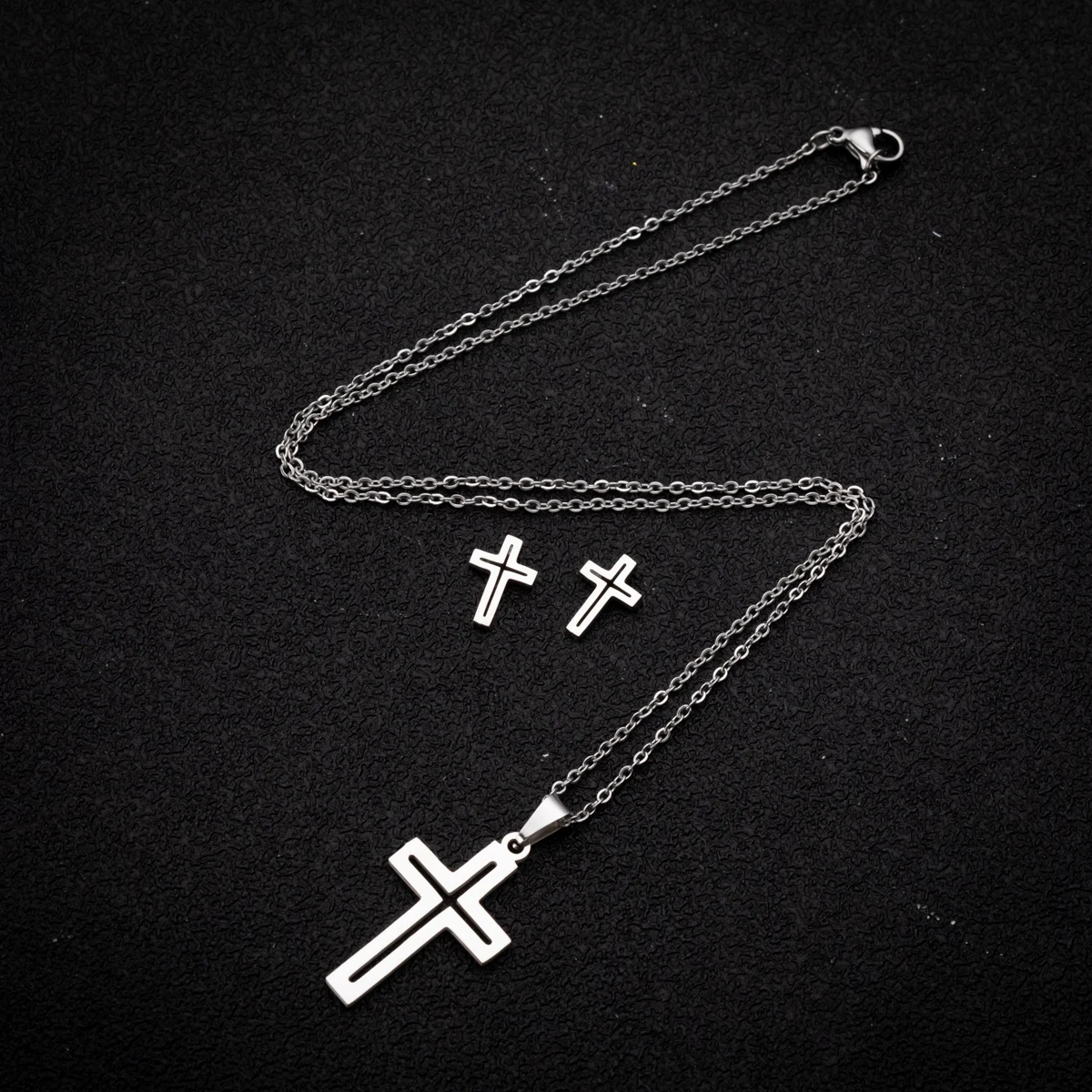 Punk Vintage Christian Jesus Cross Earrings And Necklace Jewelry For Women Surgical Steel Set Pendant Necklace Lot Accessories