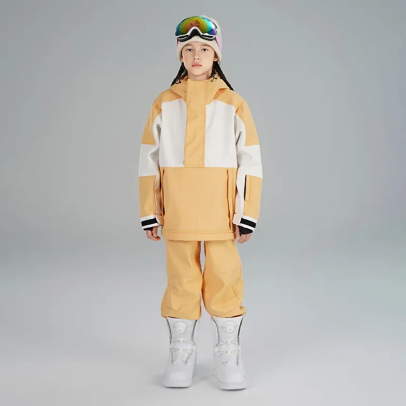 

Children's Warm Baggy Hooded Windproof Waterproof Ski Suit Set Boys Girls Outdoor Sports Breathable Wear-resistant Two-piece Set