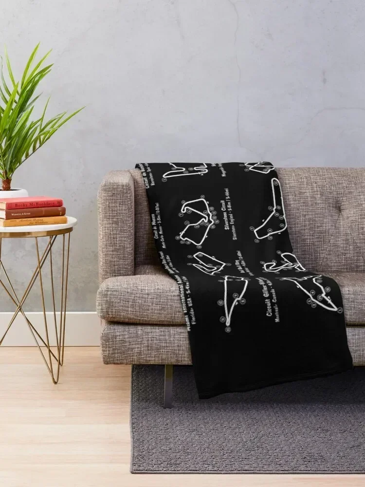 F-1 Race Tracks Vertical (White Stencil - No Background) Throw Blanket Plaid on the sofa anime Custom Blankets