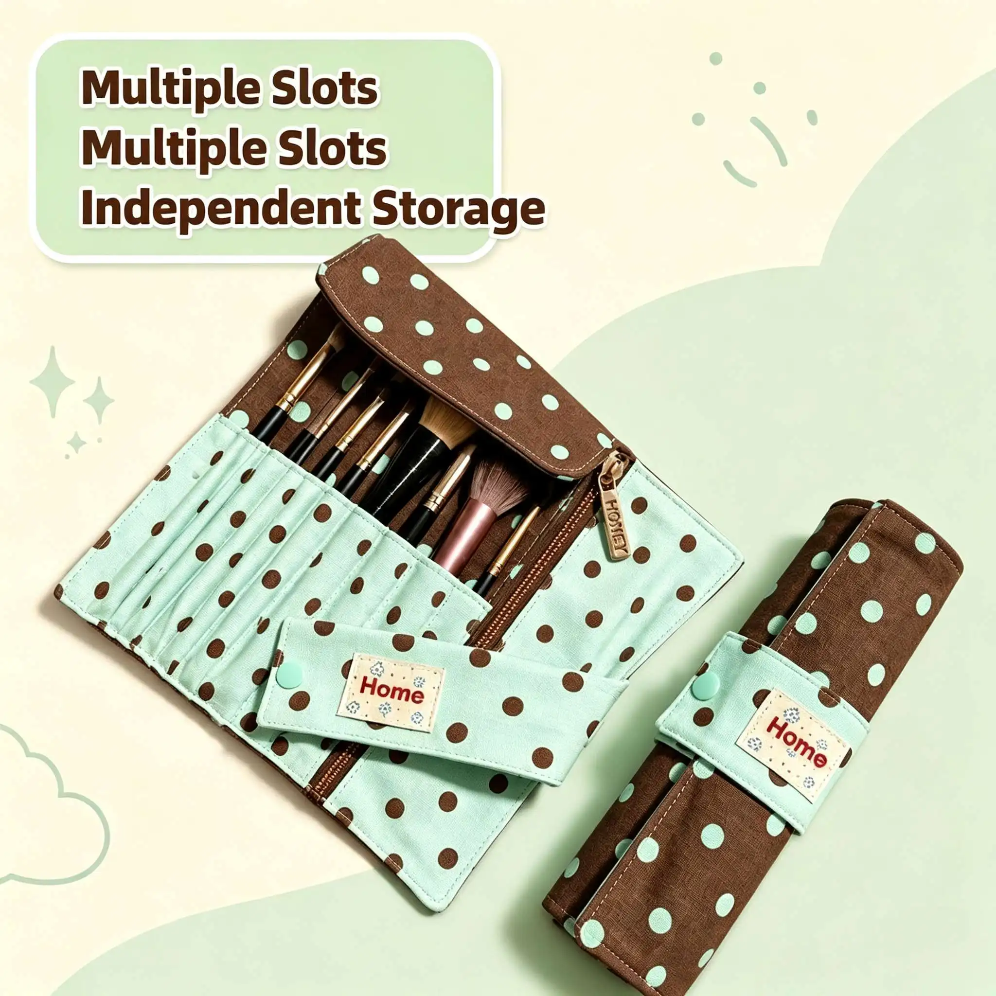 2026 New Product Yellow and Blue Polka Dot Cute Makeup Brush Storage Eye Shadow Brush Beauty Tool Storage Bag Makeup Bag