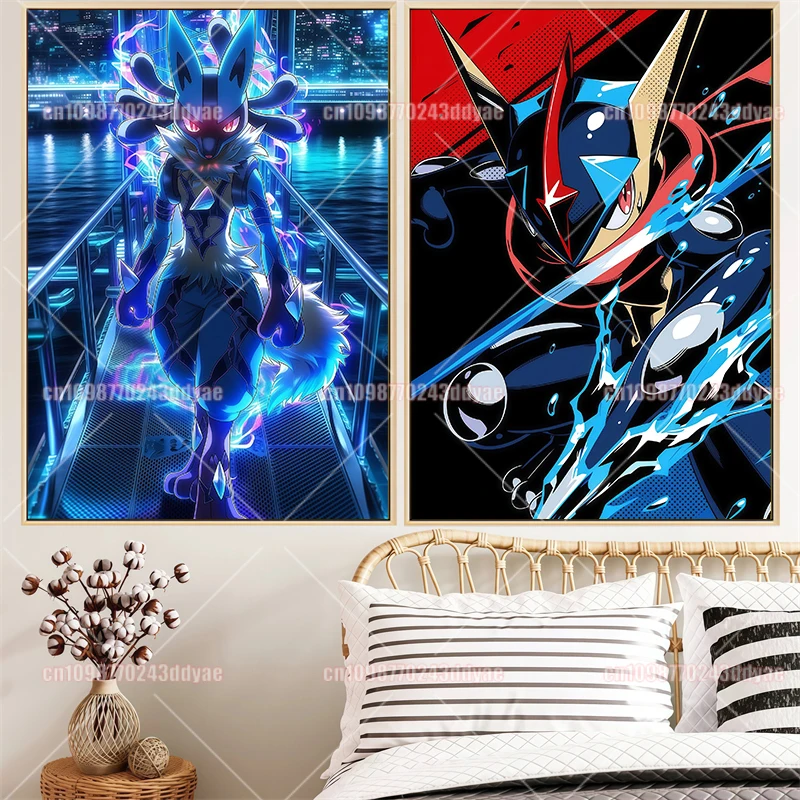 Anime Pokemon Canvas Painting Pikachu Eevee Squirtle Posters and Prints Graffiti Wind Wall Art Pictures Home Decor Kids Gifts view 4
