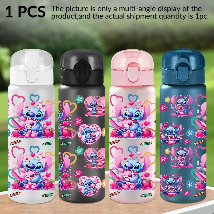 

1 шт., пластиковая бутылка для воды Disney Stitch Love Pattern, 26 унций, спортивная чашка для воды на открытом воздухе, подарок на день рождения/позад в школу